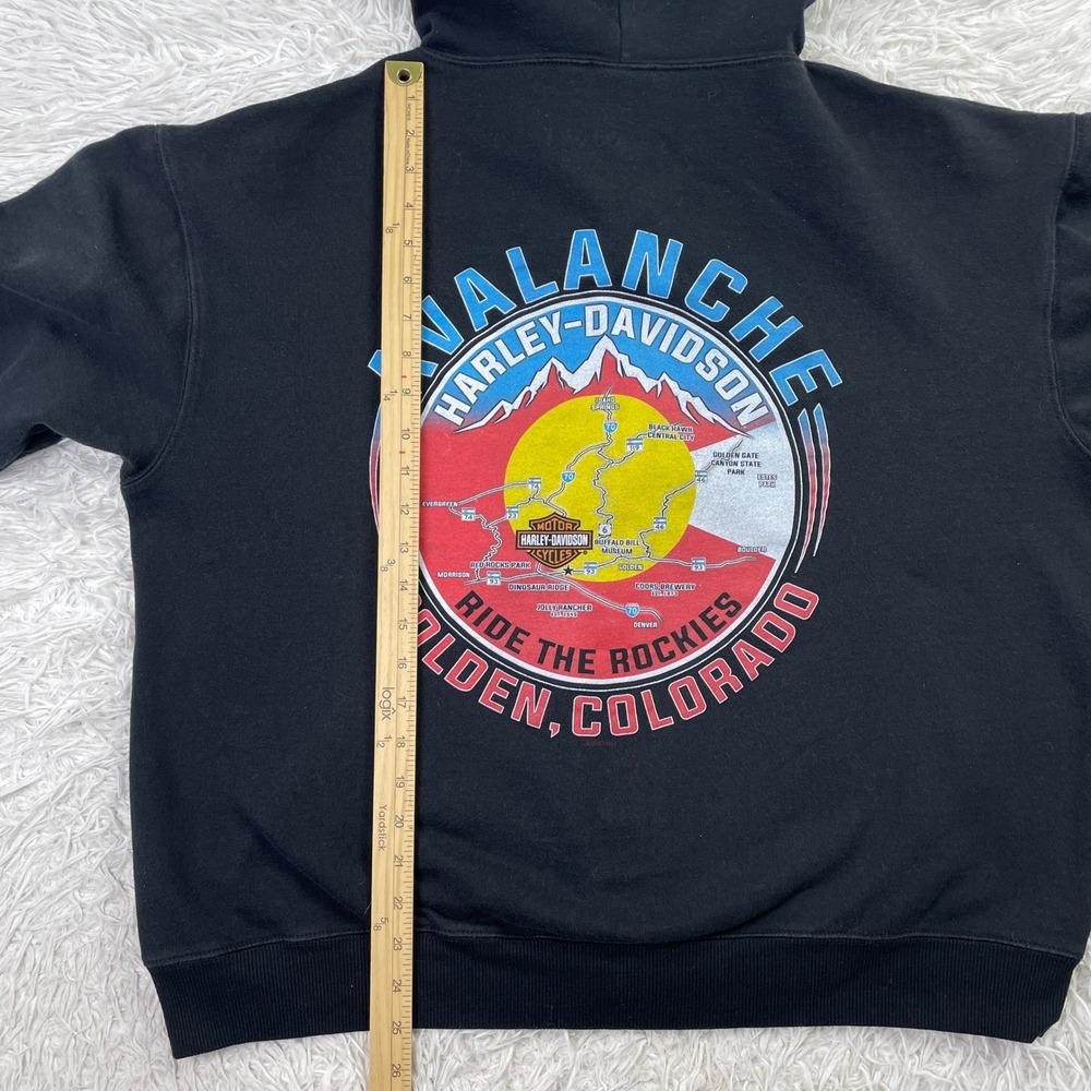 Harley Davidson Sweater Mens XL Black Full Zip Hoodie Avalanche Golden Colorado - Picture 12 of 13